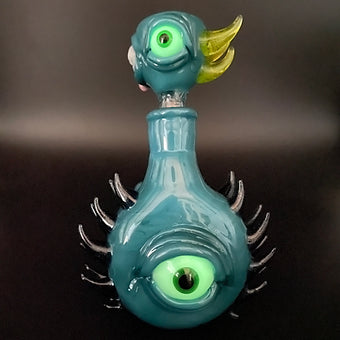Hand-blown 14mm 90º Agua Azul Spiked ash catcher set - Leviathan Glass original