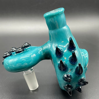 Hand-blown 14mm 90º Agua Azul Spiked ash catcher set - Leviathan Glass original