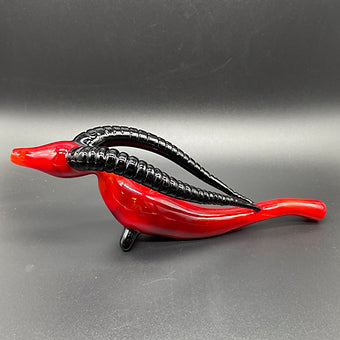 Hand-blown large red taurus steamroller - Leviathan Glass original
