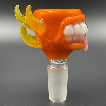 Hand-blown 14mm lava mini ash catcher set with pumpkin slide. - Leviathan Glass original
