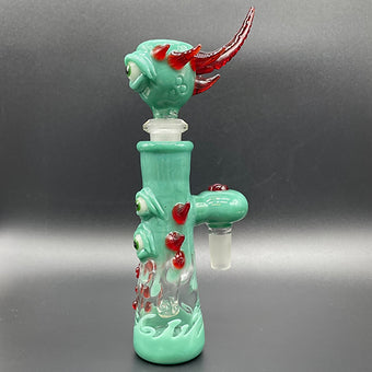 Close-up of 14mm Aqua Mist Ash Catcher Set - handcrafted glass