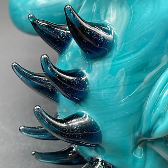 Hand-blown 14mm 90º Agua Azul Spiked ash catcher set - Leviathan Glass original
