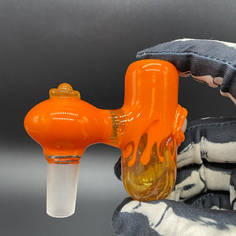Hand-blown 14mm lava mini ash catcher set with pumpkin slide. - Leviathan Glass original