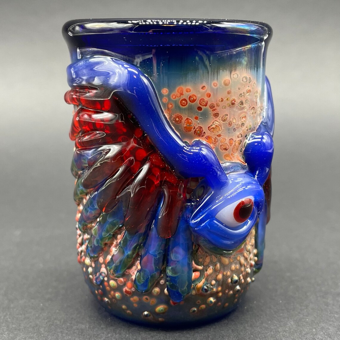 Hand-blown Winged phoenix shot glass (blue) - Leviathan Glass original