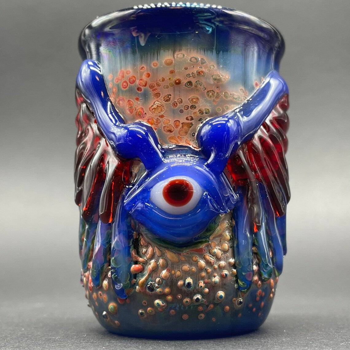 Winged phoenix shot glass (blue) craftsmanship - artisan glass work