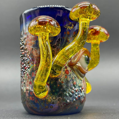 Yellow mushroom shot glass craftsmanship - artisan glass work