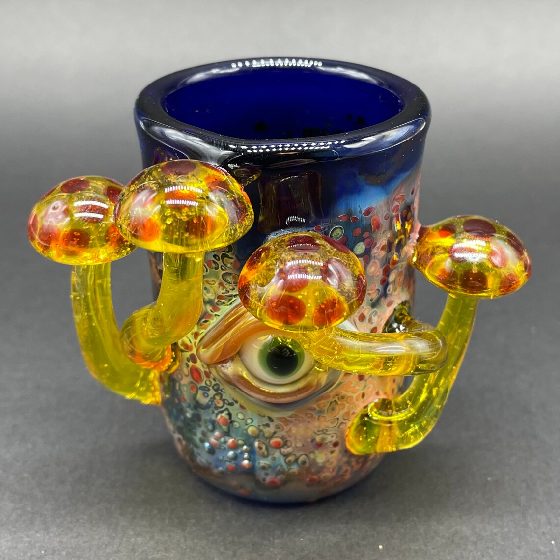 Yellow mushroom shot glass glass art - premium handcrafted piece