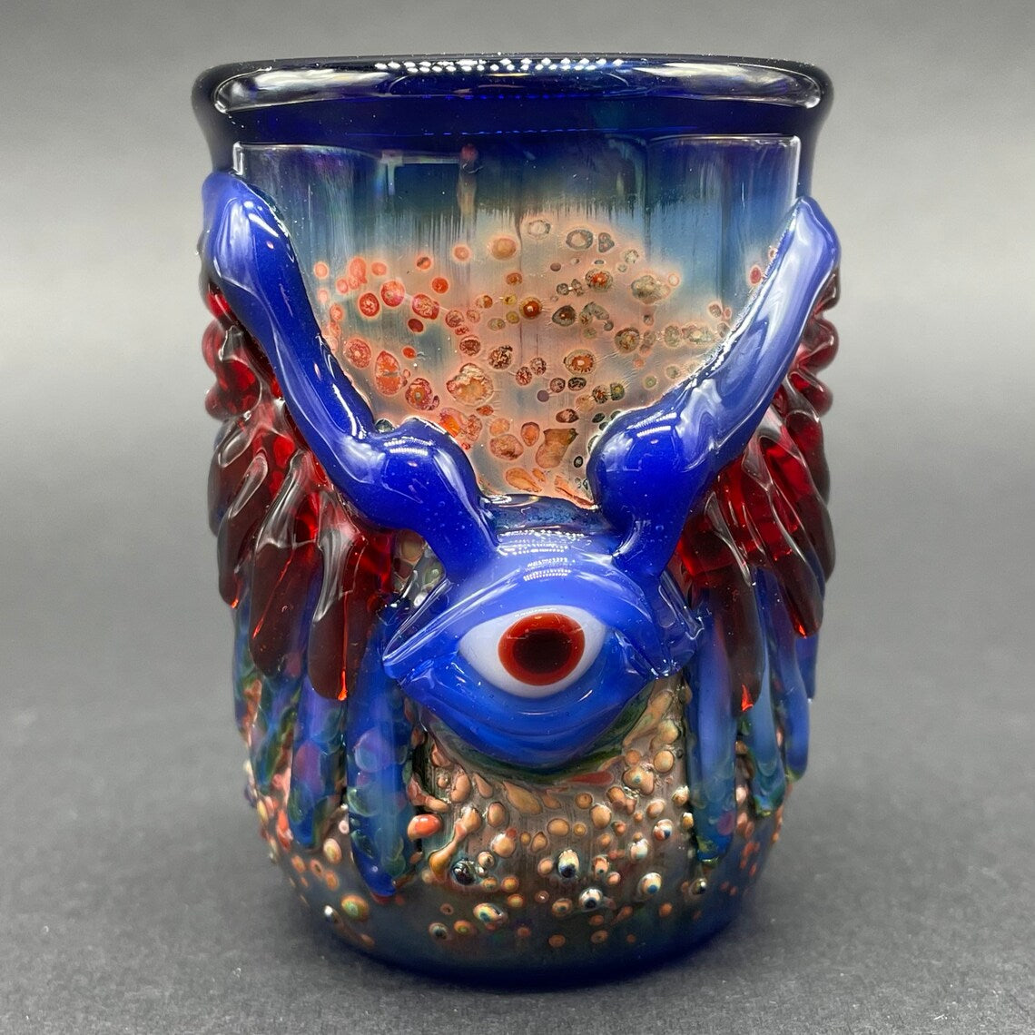 Leviathan Glass Winged phoenix shot glass (blue) - hand-blown art