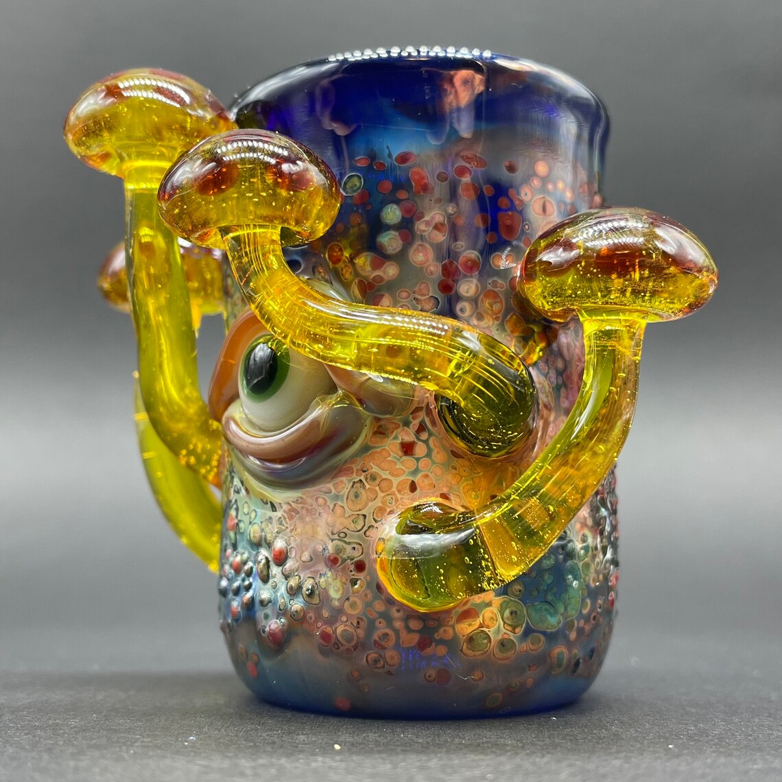 Yellow mushroom shot glass by Leviathan Glass - artisan detail