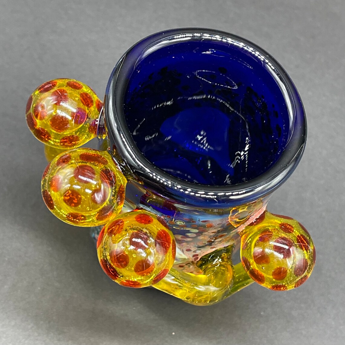 Artisan glass Yellow mushroom shot glass - detailed craftsmanship