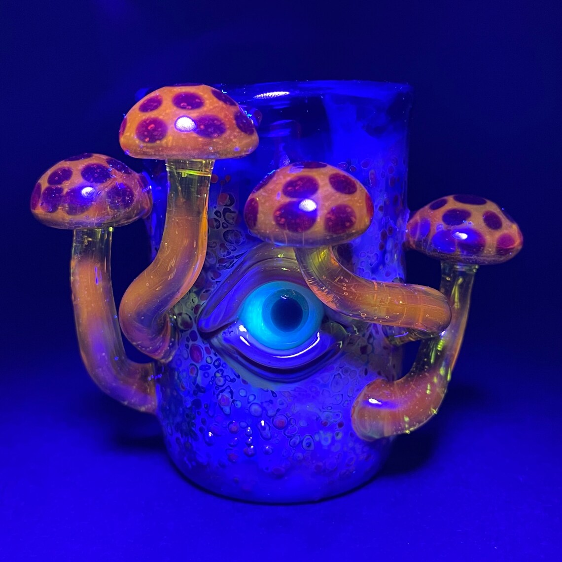 Hand-blown Yellow mushroom shot glass - Leviathan Glass original