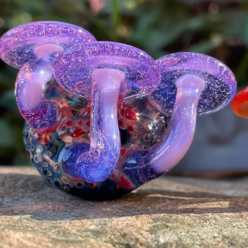 Artisan glass 2 mushroom magnets - detailed craftsmanship