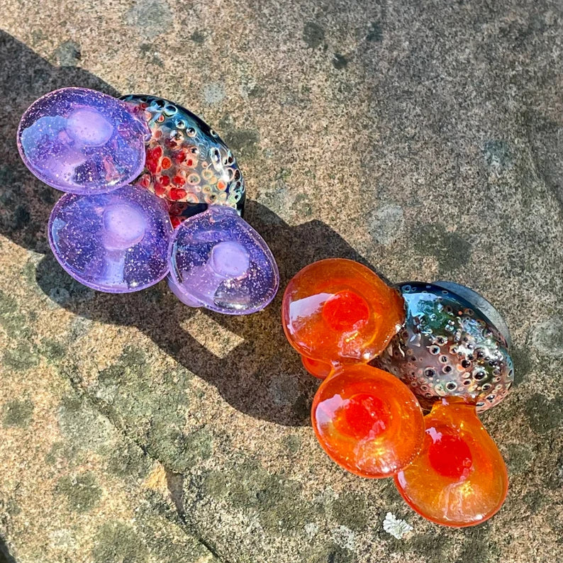2 mushroom magnets craftsmanship - artisan glass work
