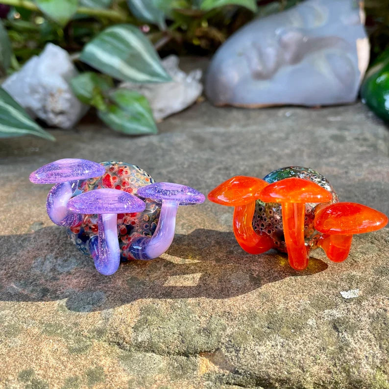 Leviathan Glass 2 mushroom magnets - hand-blown art