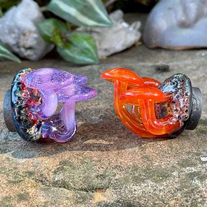2 mushroom magnets detail view - premium glass art
