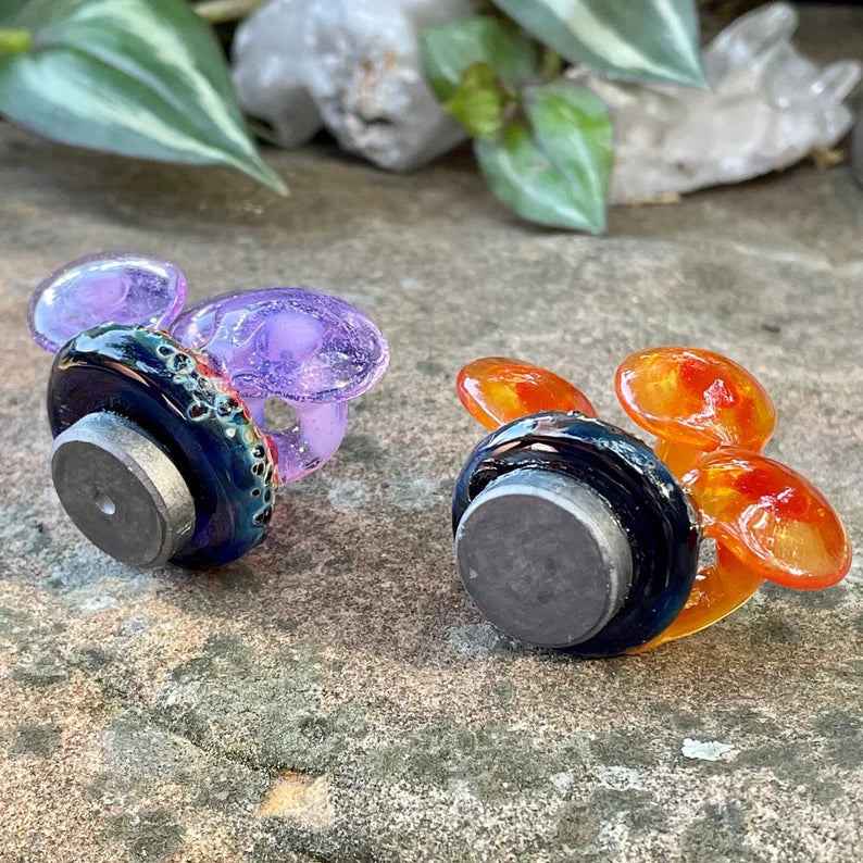 2 mushroom magnets glass art - premium handcrafted piece