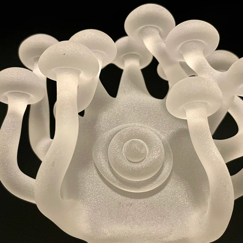 Hand-blown Large Mushroom, frosted clear glass led night light. #1 - Leviathan Glass original