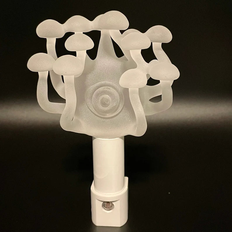 Close-up of Large Mushroom, frosted clear glass led night light. #1 - handcrafted glass