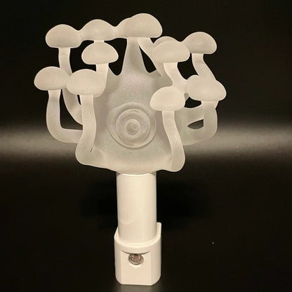 Close-up of Large Mushroom, frosted clear glass led night light. #1 - handcrafted glass