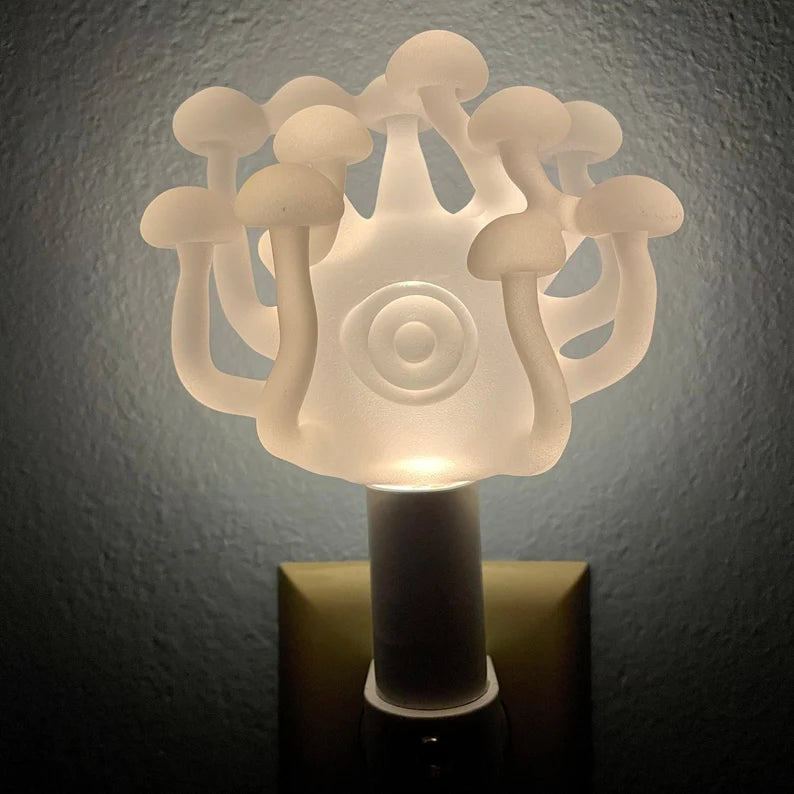 Large Mushroom, frosted clear glass led night light. #1 detail view - premium glass art