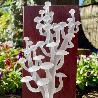 Mushroom wall sculpture detail view - premium glass art