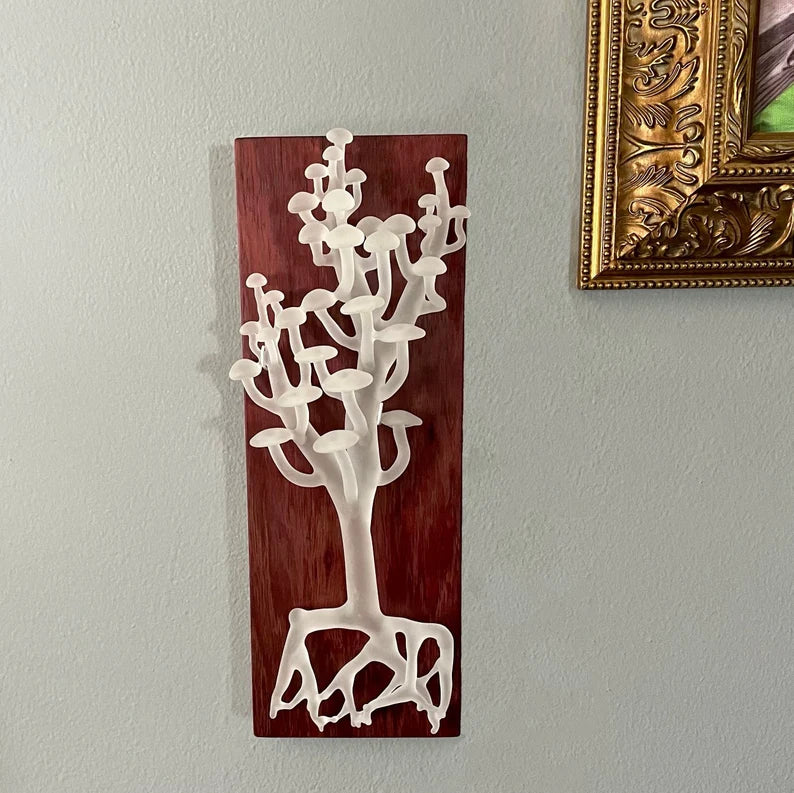 Close-up of Mushroom wall sculpture - handcrafted glass