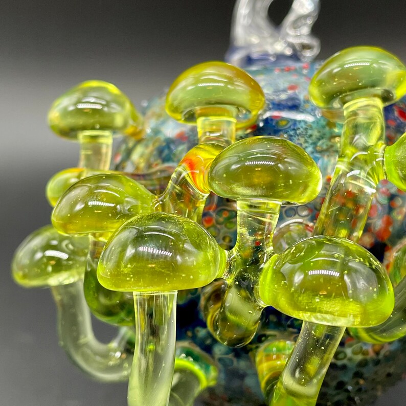 Green mushroom cluster ornament glass art - premium handcrafted piece
