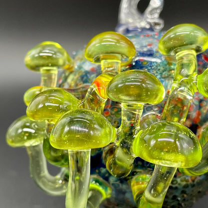 Green mushroom cluster ornament glass art - premium handcrafted piece