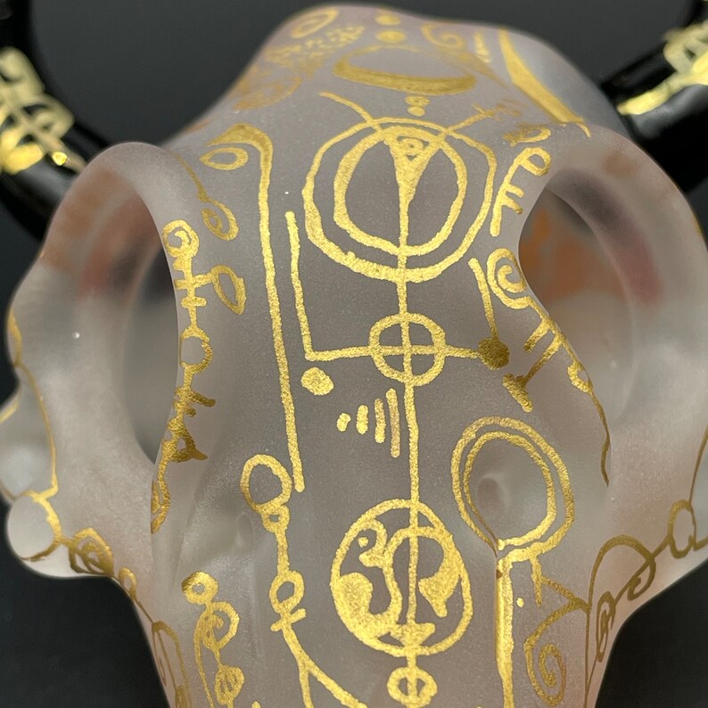 Mystical Gold rune bull skull glass art - premium handcrafted piece