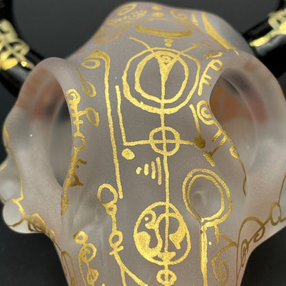 Mystical Gold rune bull skull glass art - premium handcrafted piece