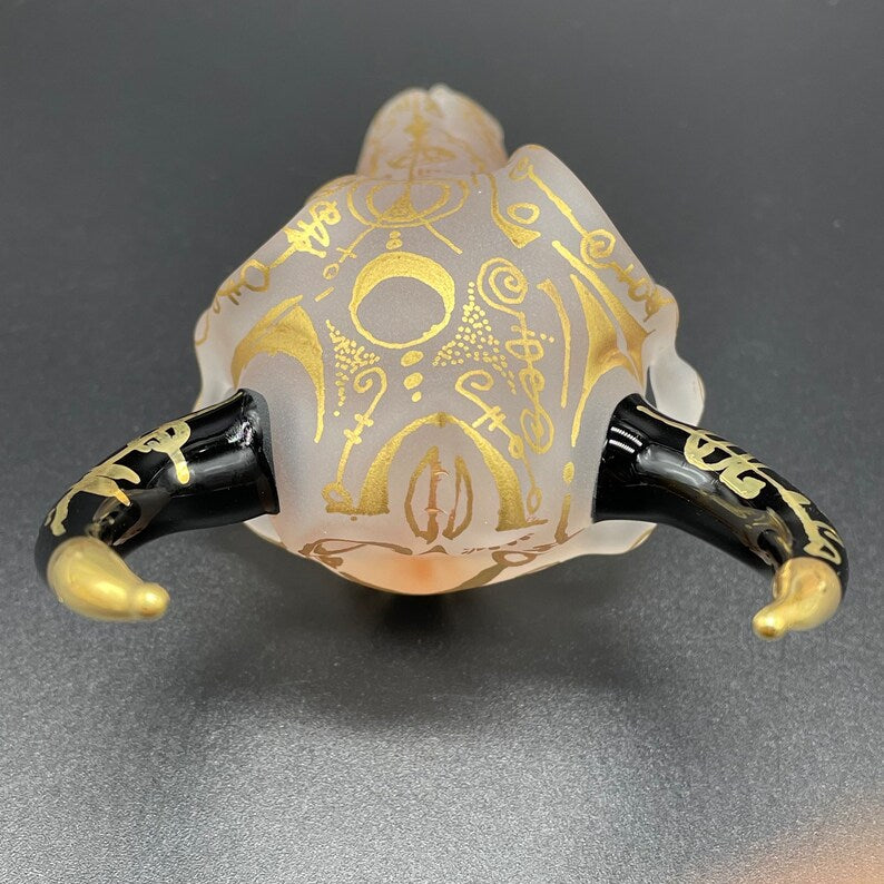 Premium Mystical Gold rune bull skull - collectible glass art