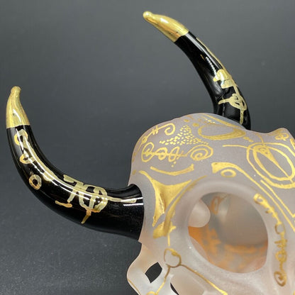 Mystical Gold rune bull skull by Leviathan Glass - artisan detail