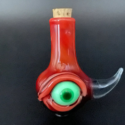 Hand-blown Red over white cyclops potion bottle - Leviathan Glass original