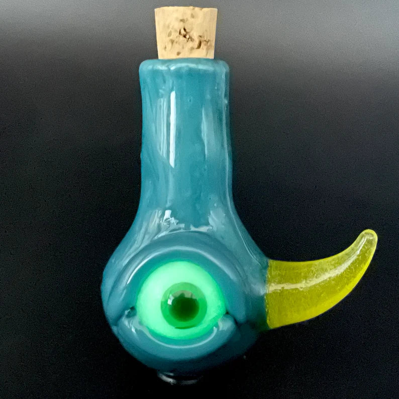 Artisan glass Agua azule cyclops potion bottle - detailed craftsmanship