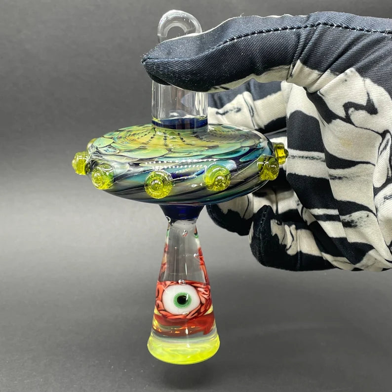 Alien abduction ornament (Brain) detail view - premium glass art