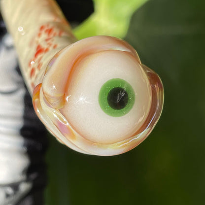 Leviathan Glass Glass makeup brush with glow in the dark eye and carved ventral scales. - hand-blown art