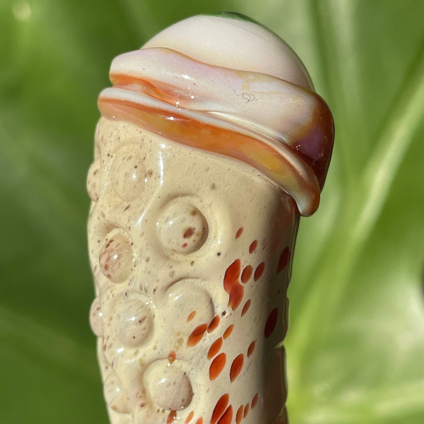 Glass makeup brush with glow in the dark eye and carved ventral scales. glass art - premium handcrafted piece