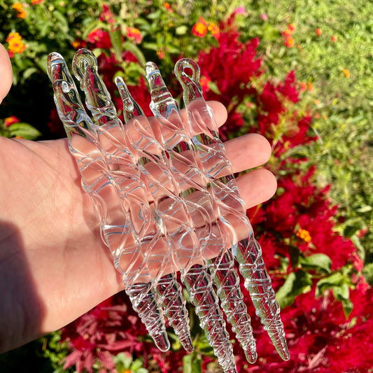 Hand-blown glass Clear glass icicles by Leviathan Glass