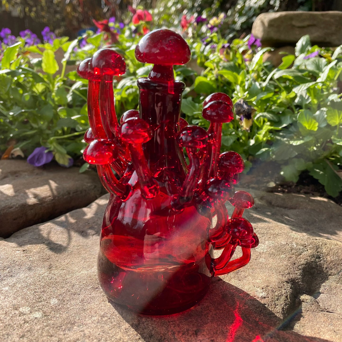 Hand-blown Red mushroom decanter - Leviathan Glass original