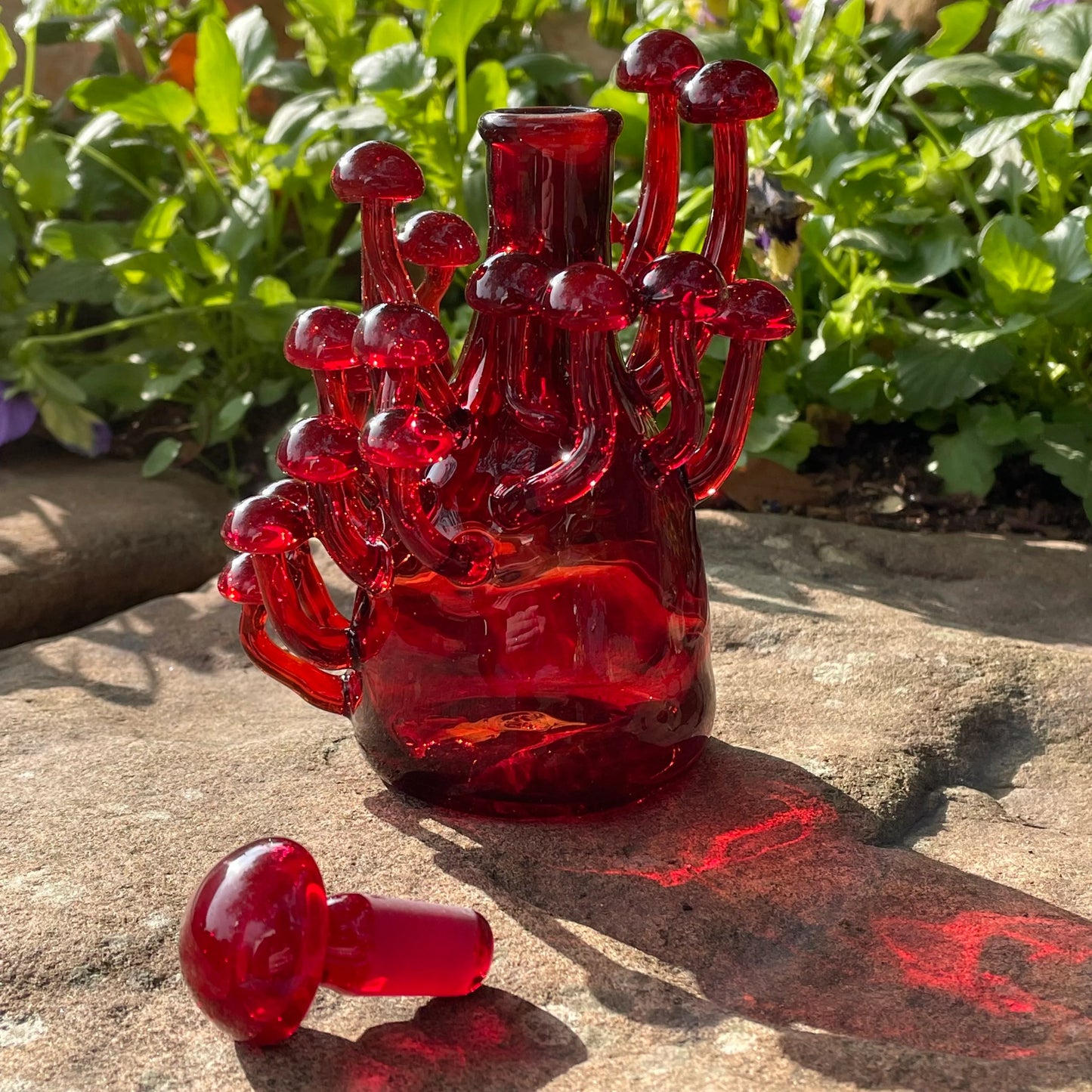 Hand-blown Red mushroom decanter - Leviathan Glass original
