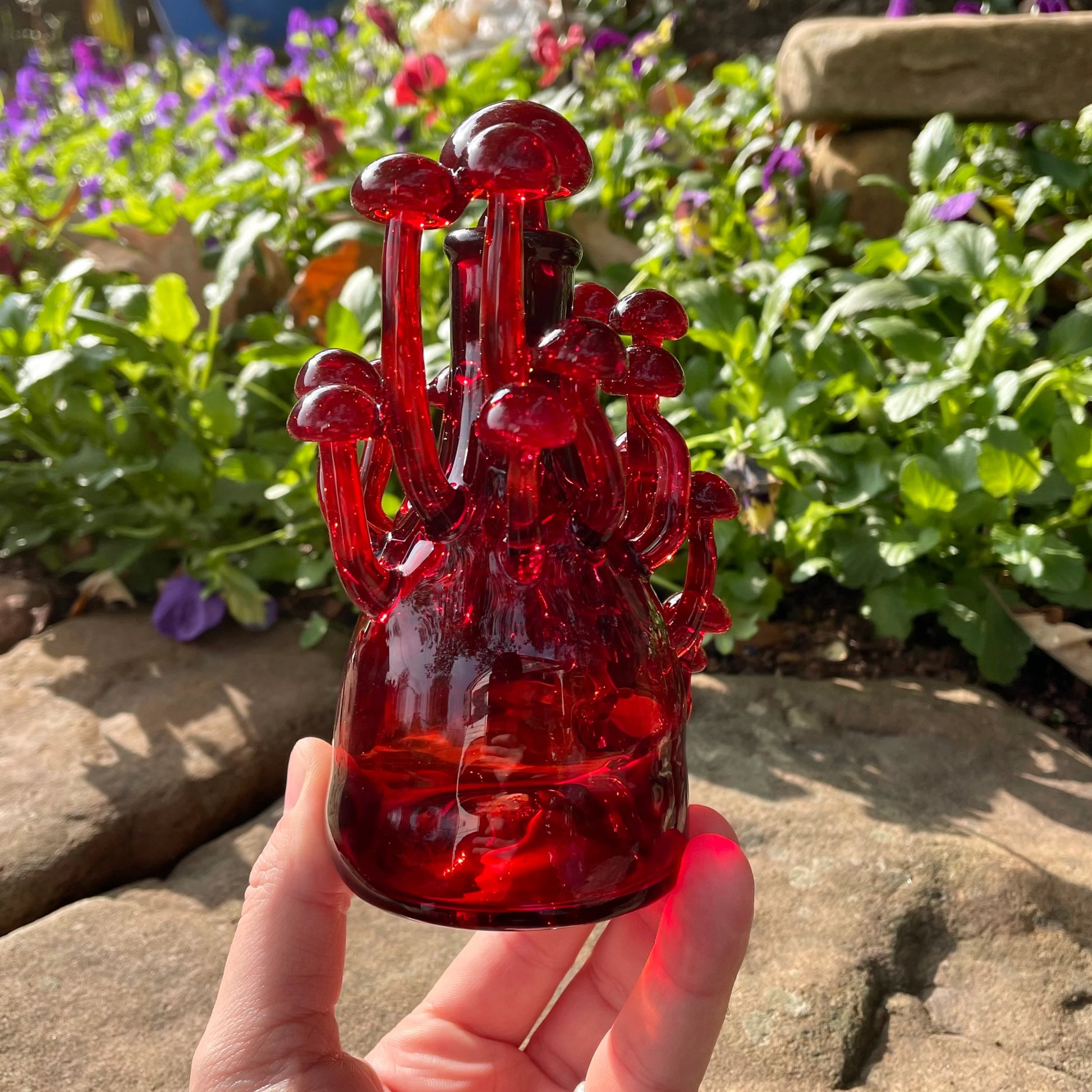 Red mushroom decanter craftsmanship - artisan glass work