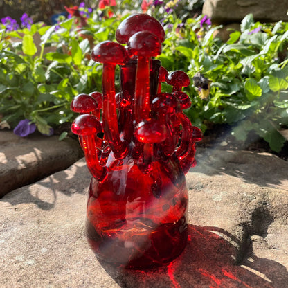 Leviathan Glass Red mushroom decanter - hand-blown art