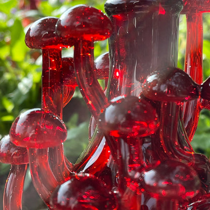 Red mushroom decanter glass art - premium handcrafted piece