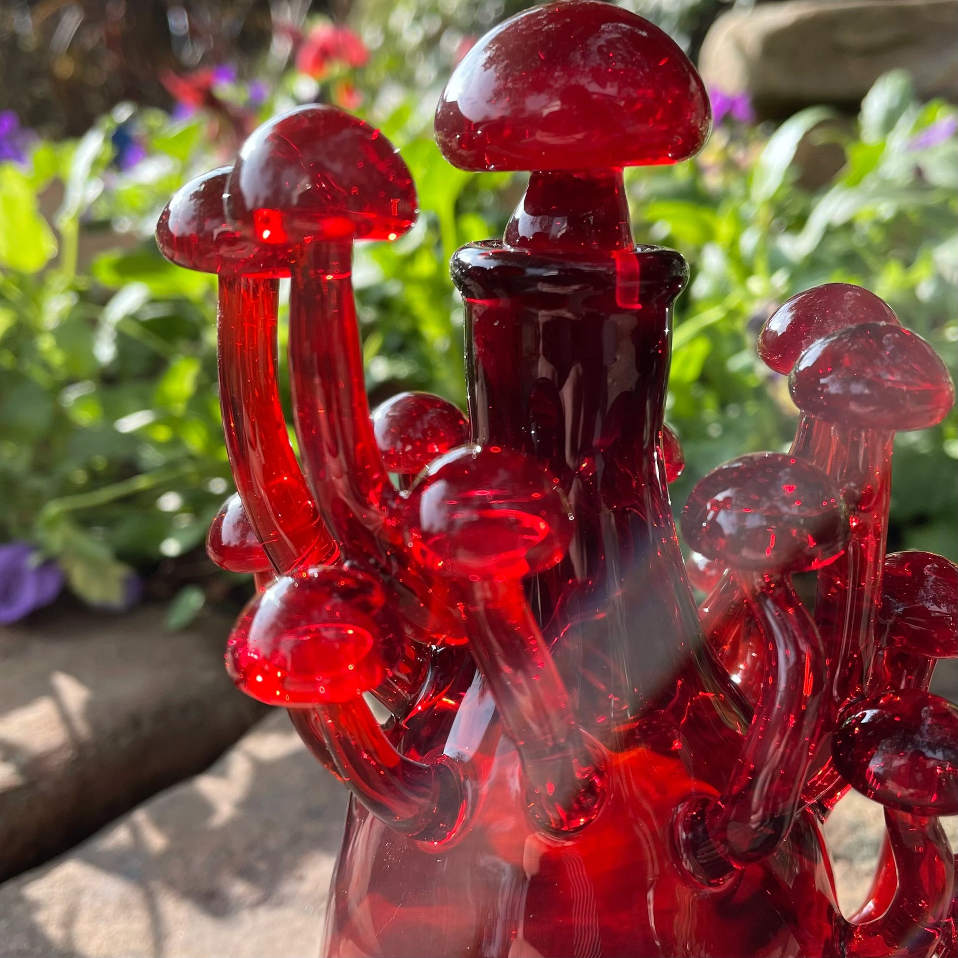 Red mushroom decanter by Leviathan Glass - artisan detail