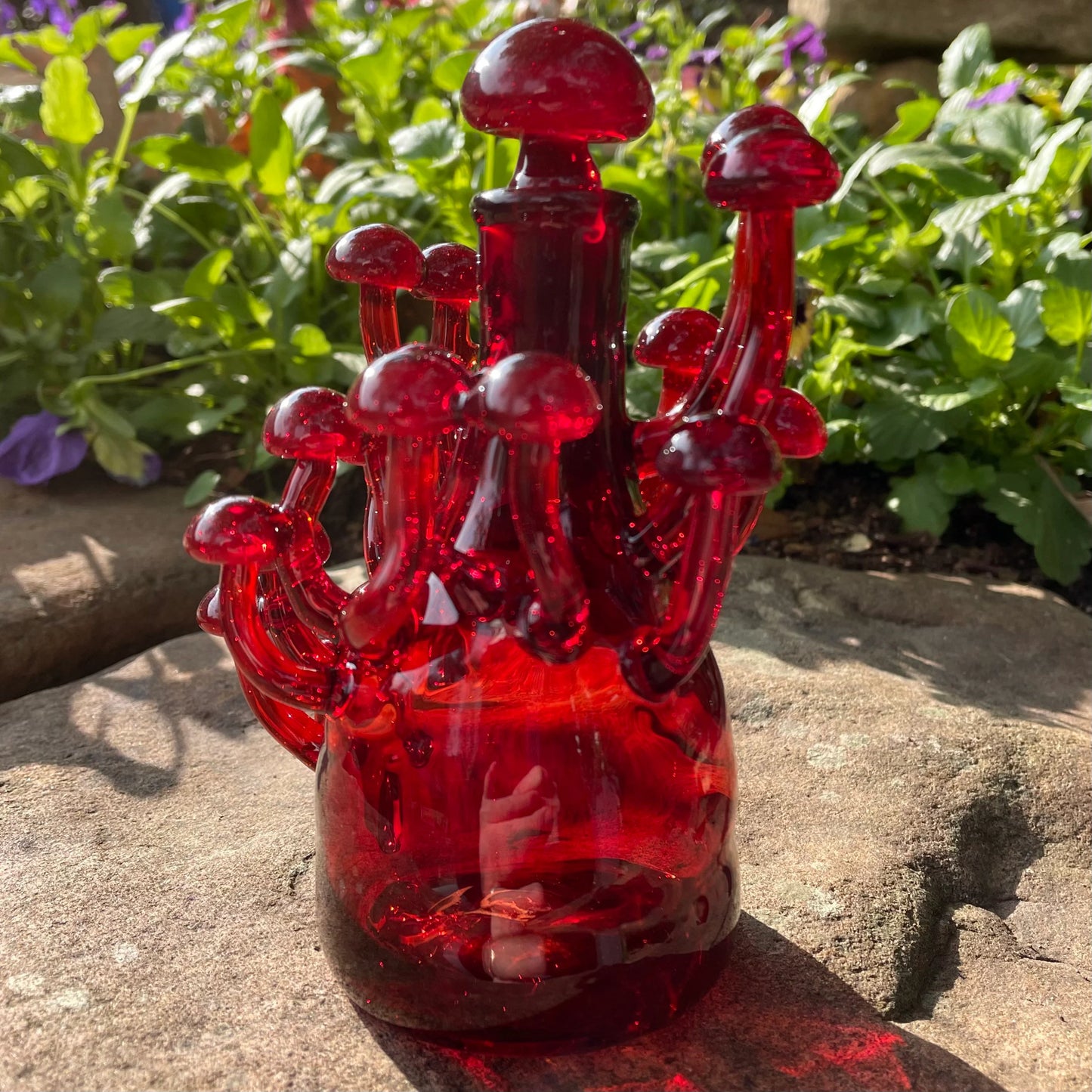 Artisan glass Red mushroom decanter - detailed craftsmanship