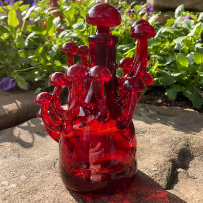 Artisan glass Red mushroom decanter - detailed craftsmanship
