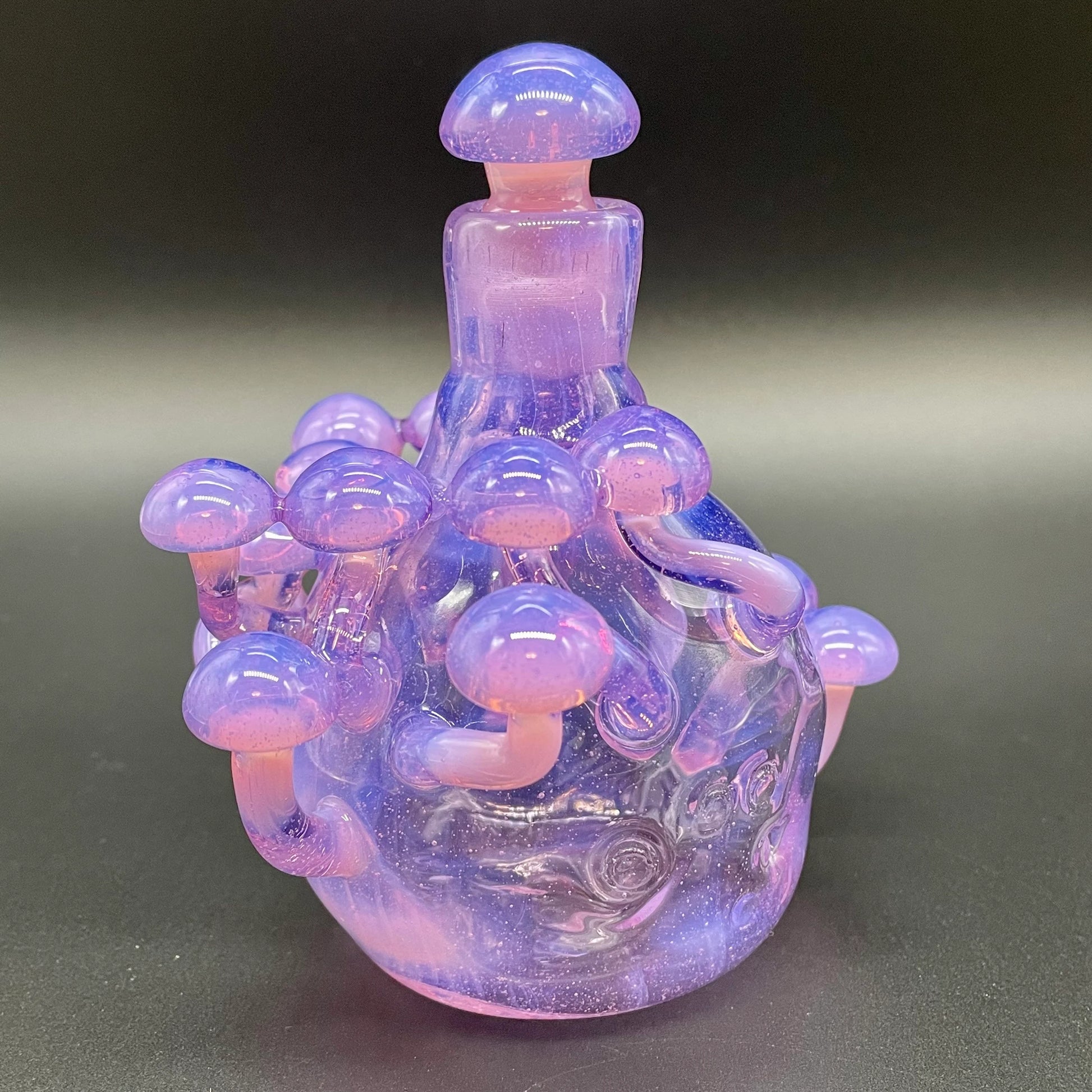 Artisan glass Pink slime mushroom decanter - detailed craftsmanship
