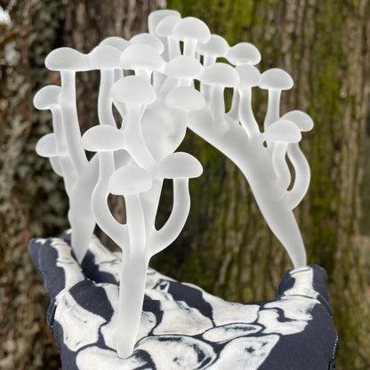 Glass mushroom sculpture by Leviathan Glass - artisan detail
