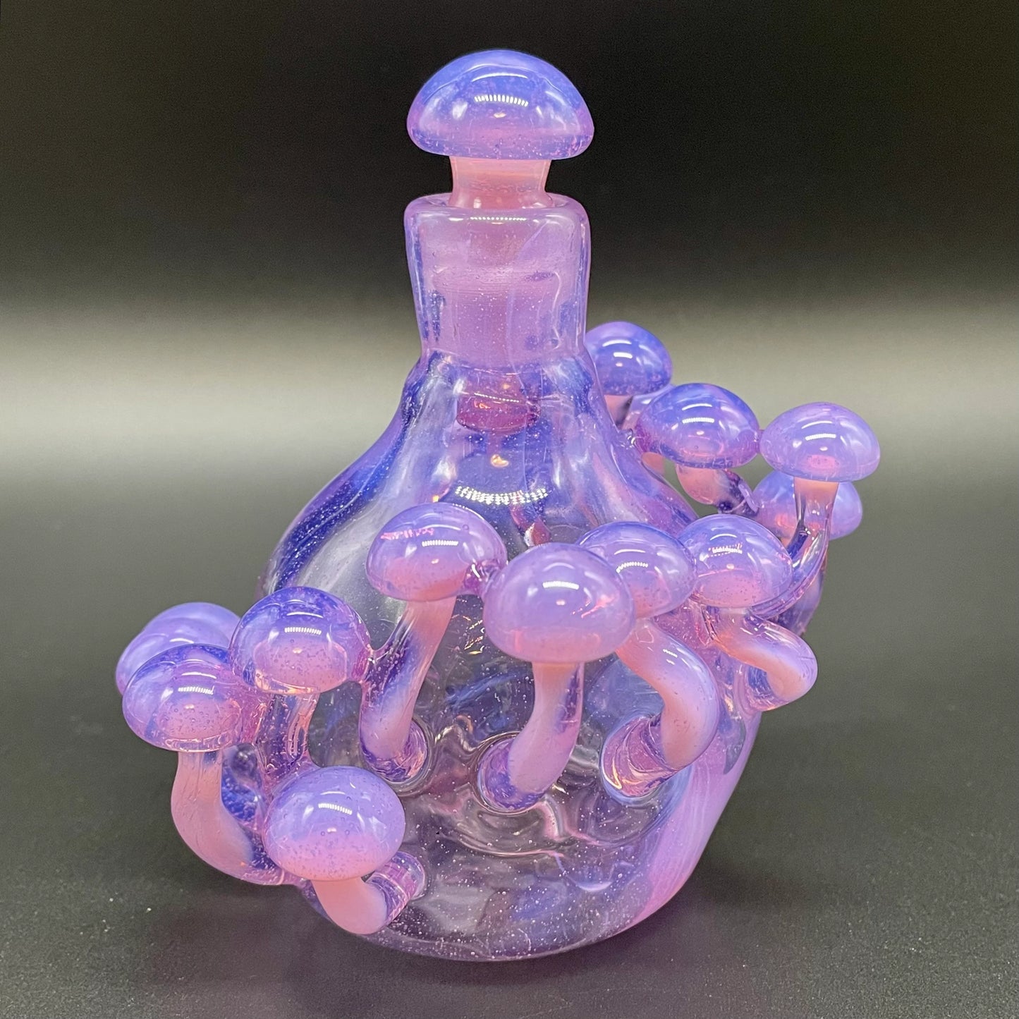 Pink slime mushroom decanter craftsmanship - artisan glass work