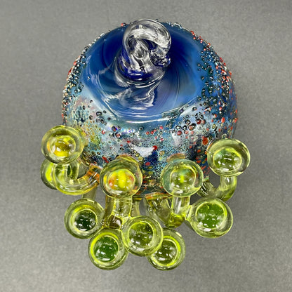 Green mushroom cluster ornament by Leviathan Glass - artisan detail